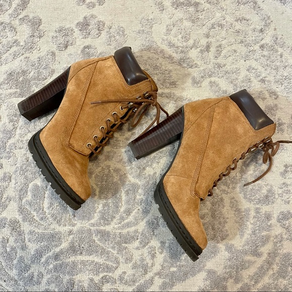 BCBG Maude Brown Suede Lace Up Heeled Booties - Picture 3 of 9